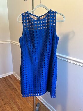 Ralph Lauren Sleeveless Cobalt Blue Circle-Overlay Shift Dress